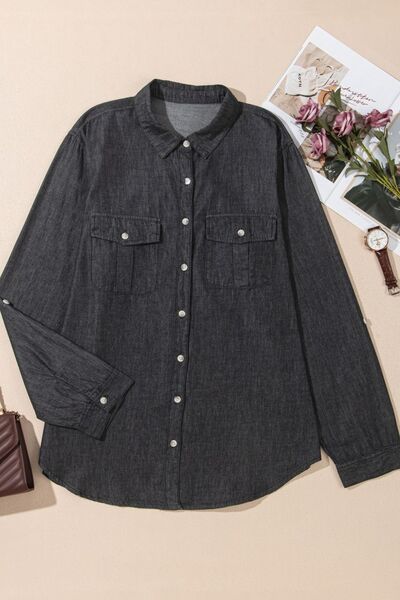 Carla® | Long sleeve denim top with pockets and collar