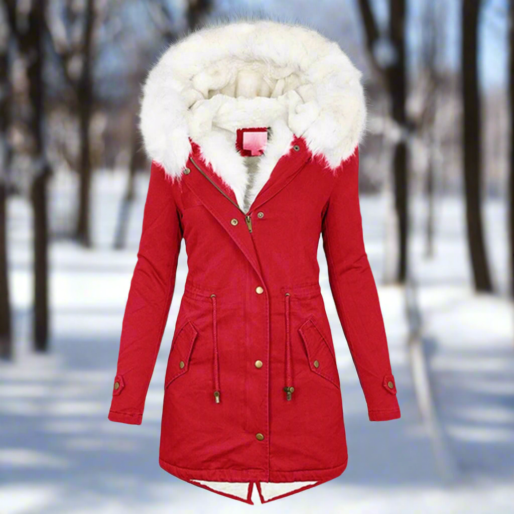Women’s Parka Jacket – Fitted Silhouette – Water-Repellent – Faux Fur Hood – Long Length