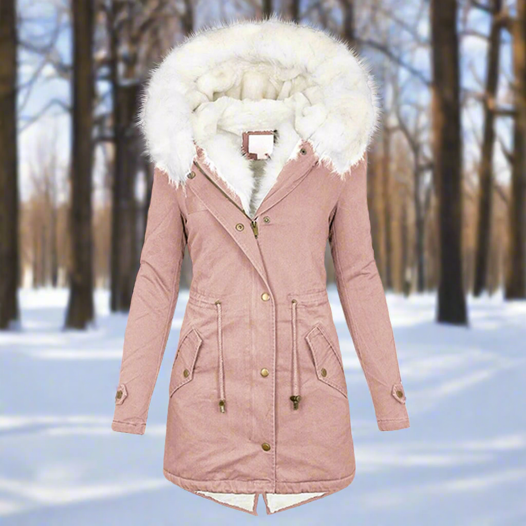 Women’s Parka Jacket – Fitted Silhouette – Water-Repellent – Faux Fur Hood – Long Length