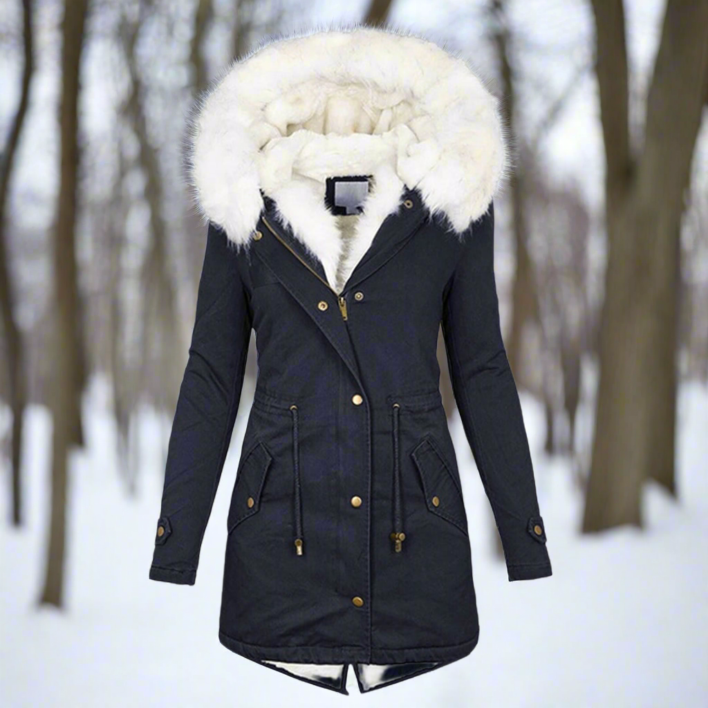 Women’s Parka Jacket – Fitted Silhouette – Water-Repellent – Faux Fur Hood – Long Length