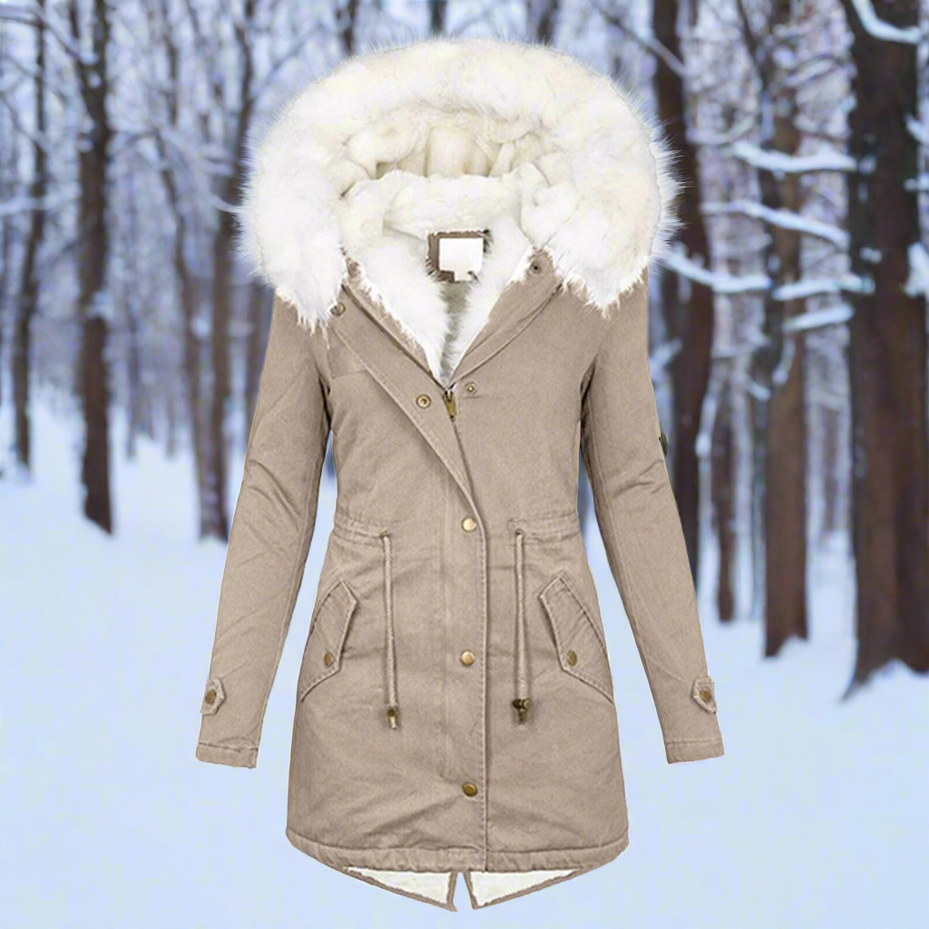 Women’s Parka Jacket – Fitted Silhouette – Water-Repellent – Faux Fur Hood – Long Length