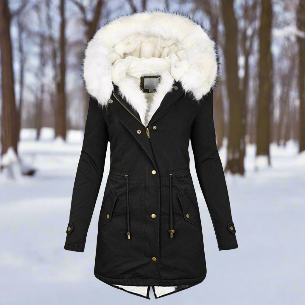 Women’s Parka Jacket – Fitted Silhouette – Water-Repellent – Faux Fur Hood – Long Length