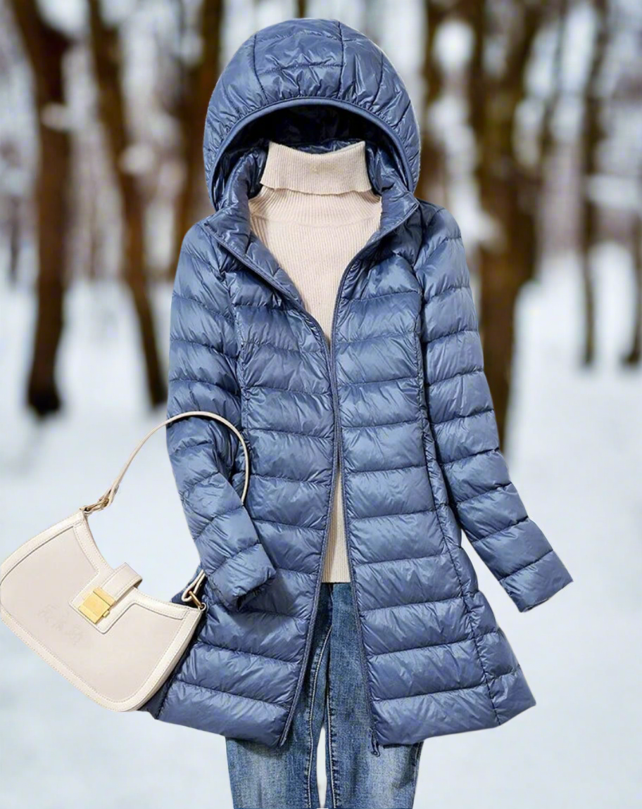 Women’s Long Padded Jacket – Regular Fit – Water-Repellent – Hooded Quilted Coat