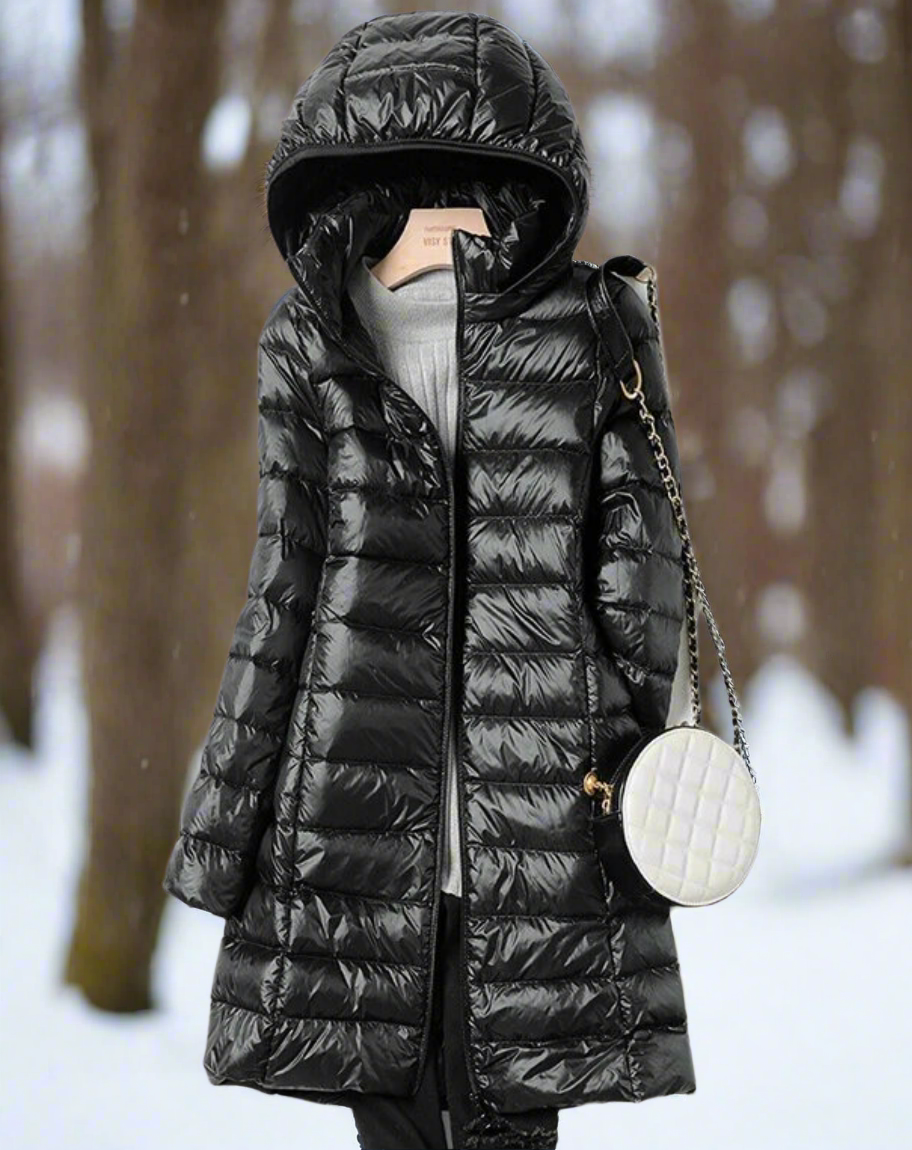 Women’s Long Padded Jacket – Regular Fit – Water-Repellent – Hooded Quilted Coat