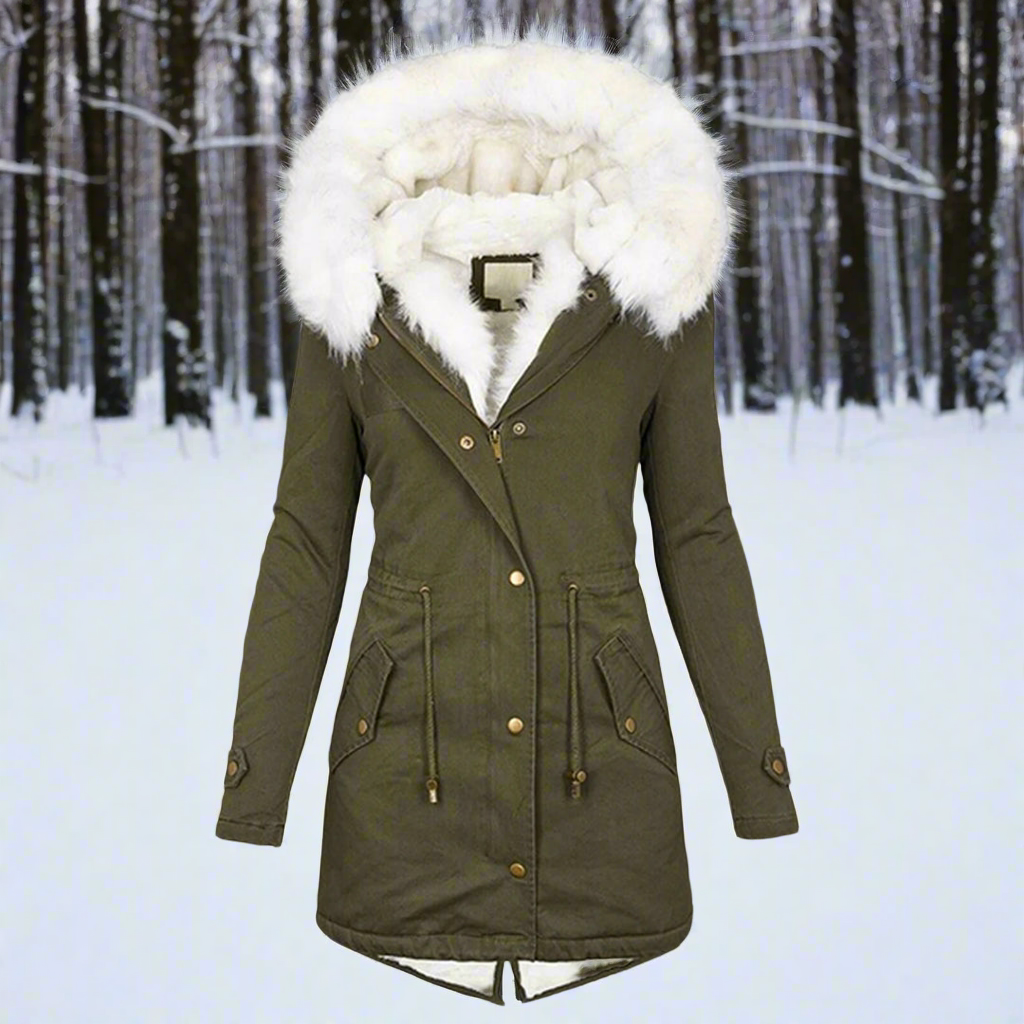 Women’s Parka Jacket – Fitted Silhouette – Water-Repellent – Faux Fur Hood – Long Length