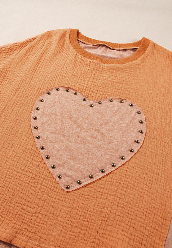 Consuelo® | Short-sleeved crew-neck T-shirt with studded heart patch