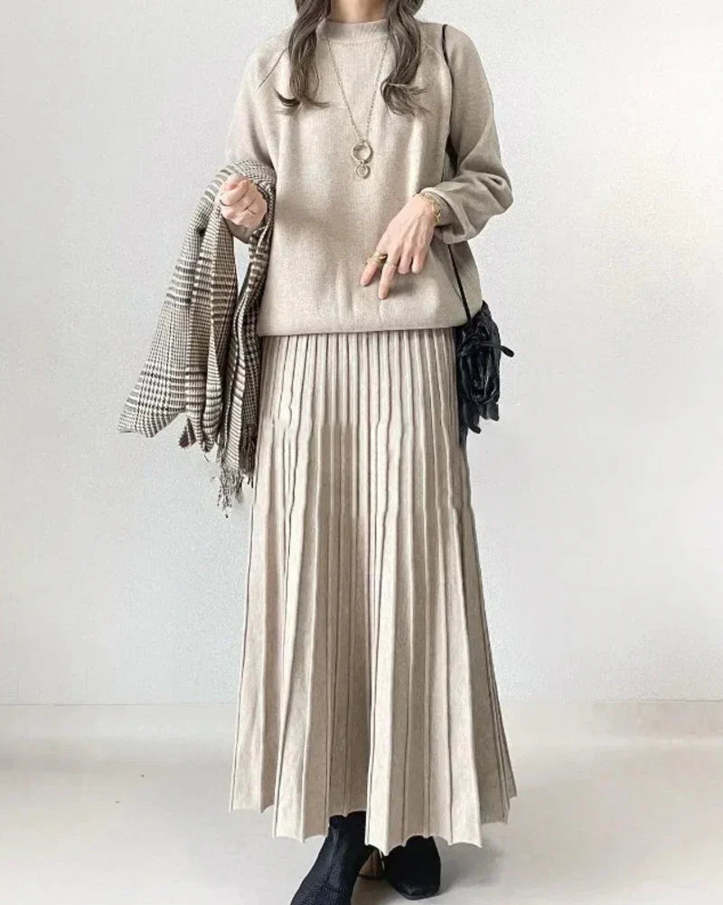 Blanca | Solid color long sleeve top and pleated skirts for women