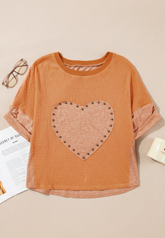 Consuelo® | Short-sleeved crew-neck T-shirt with studded heart patch