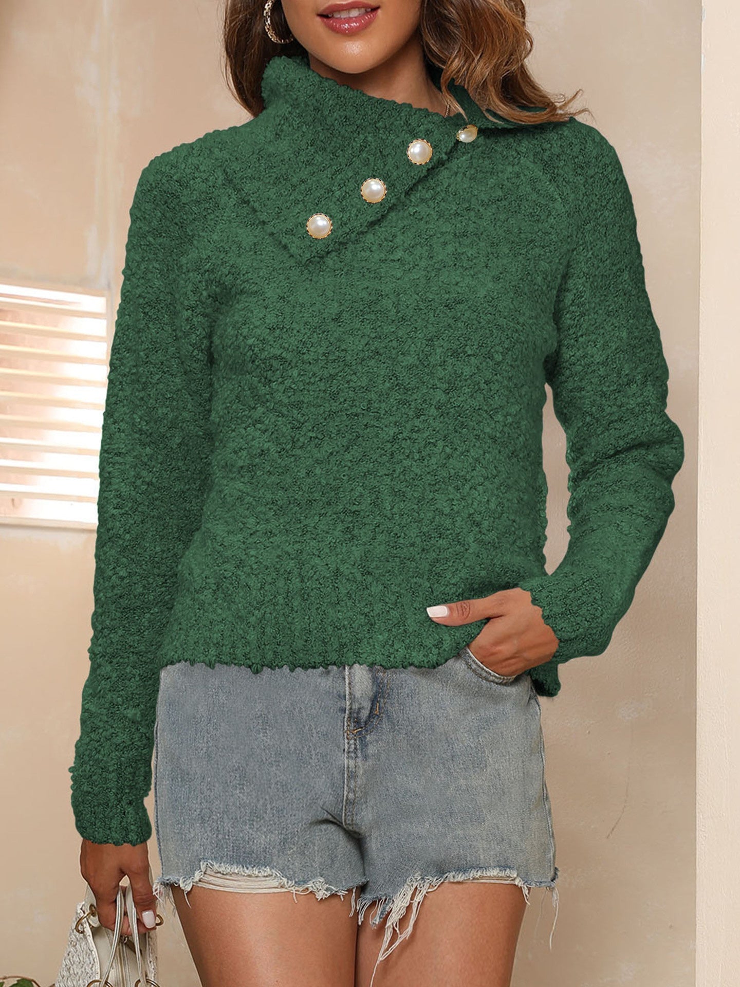 Clara® | Asymmetrical long-sleeved sweater with collar