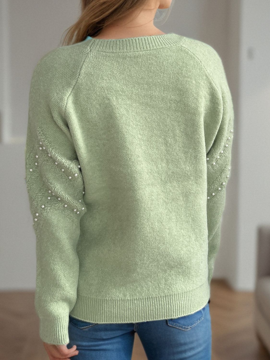 Concepcion® | Round neck sweater with raglan sleeves and pearl trim