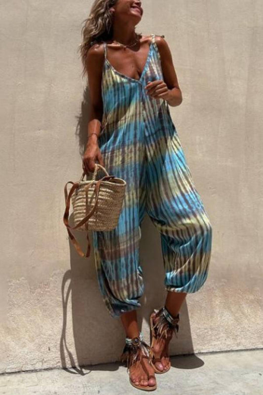 Claudia® | Printed loose lace-up jumpsuit with V-neck