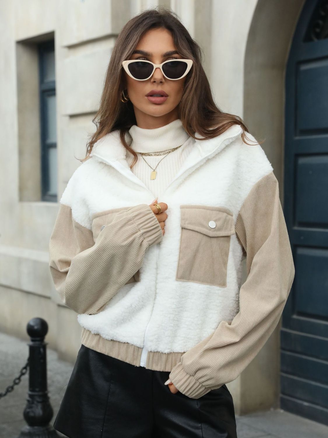 Elisa® | Contrasting long-sleeved jacket with zip fastening