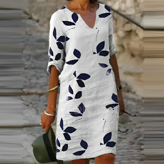 Kylie | Elegant Leaf Print Dress for Sophisticated Women