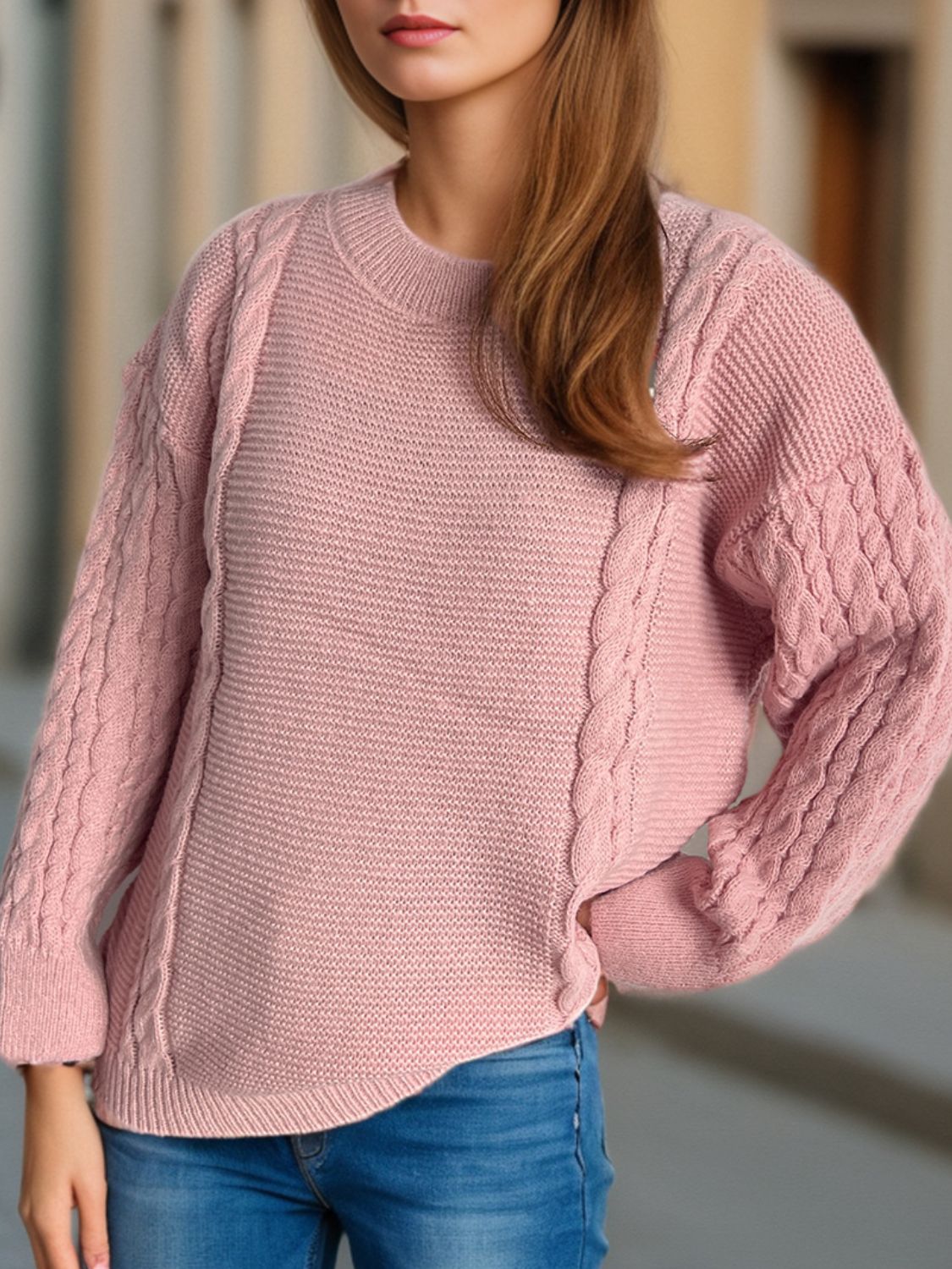 Celeste® | Long-sleeved cable-knit sweater with a crew neck
