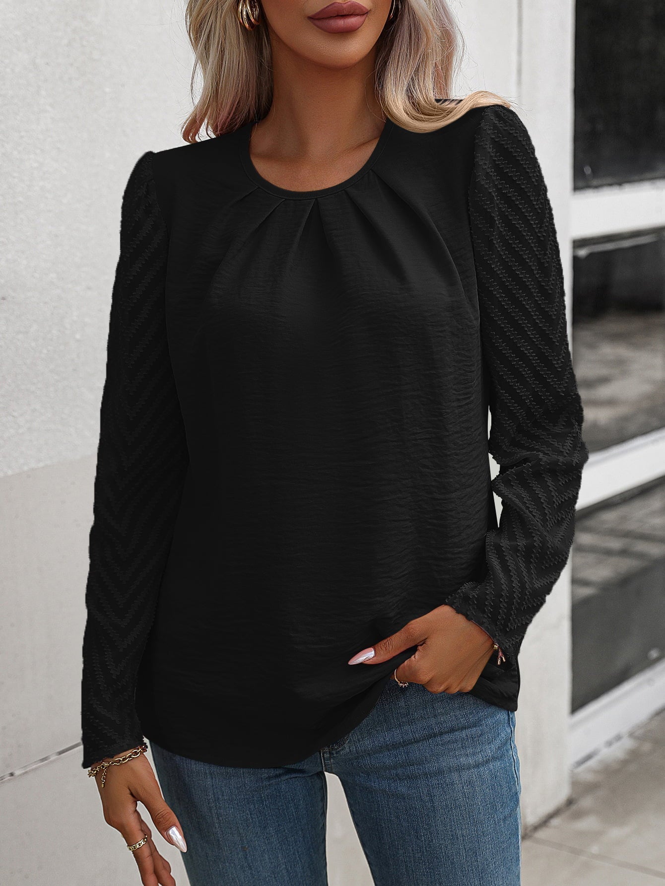 Andrea® | Elegant Long Flared Sleeve Blouse With A Round Puff Neckline