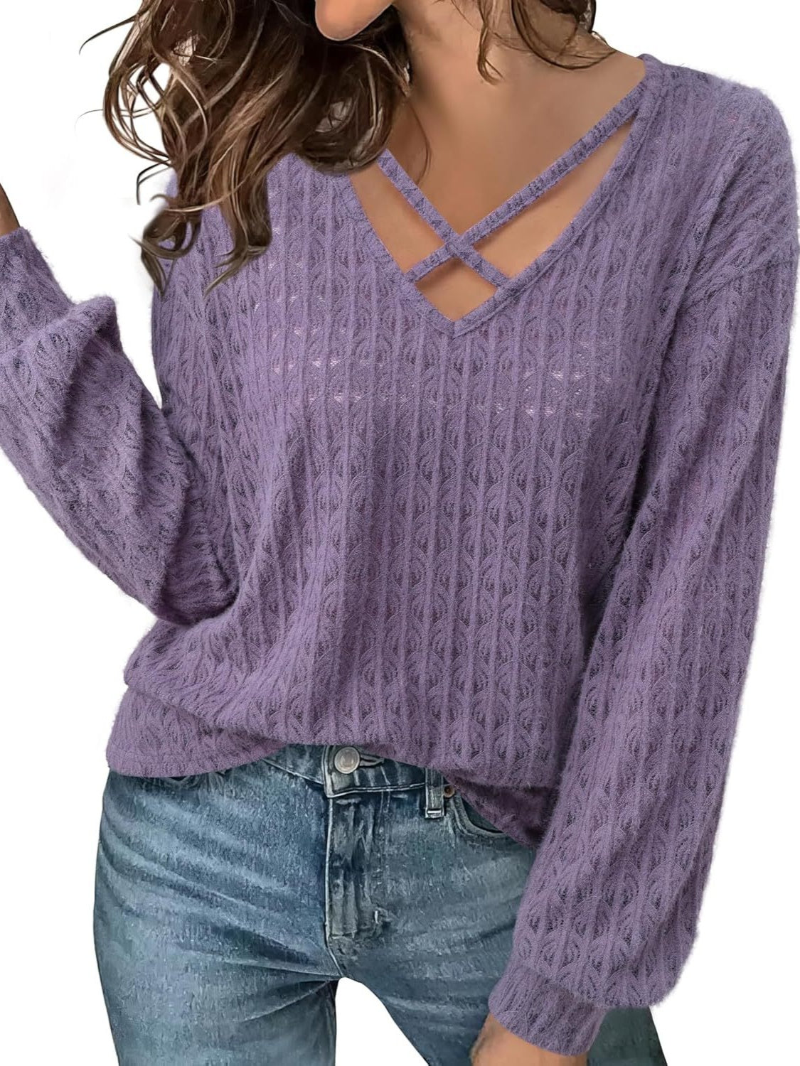 Aurora® | Long sleeve top with crisscross necklines