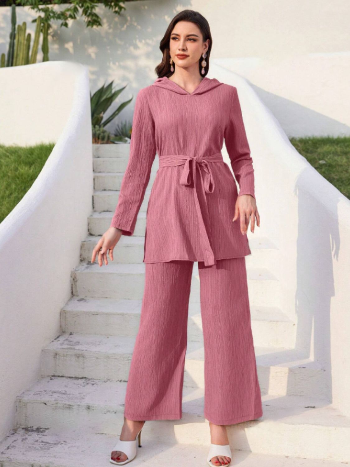 Annelie® | Set consisting of a long-sleeved hooded top and tie-dye trousers