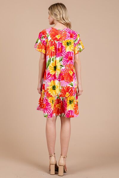 Cordelia® | Short sleeve dress with floral pattern and ruffles