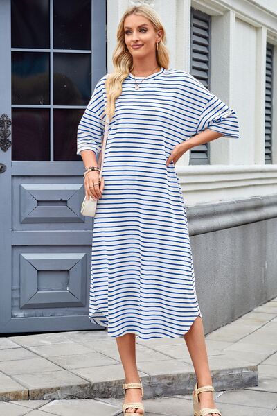 Cora® | Contrast striped midi t-shirt dress with half sleeves