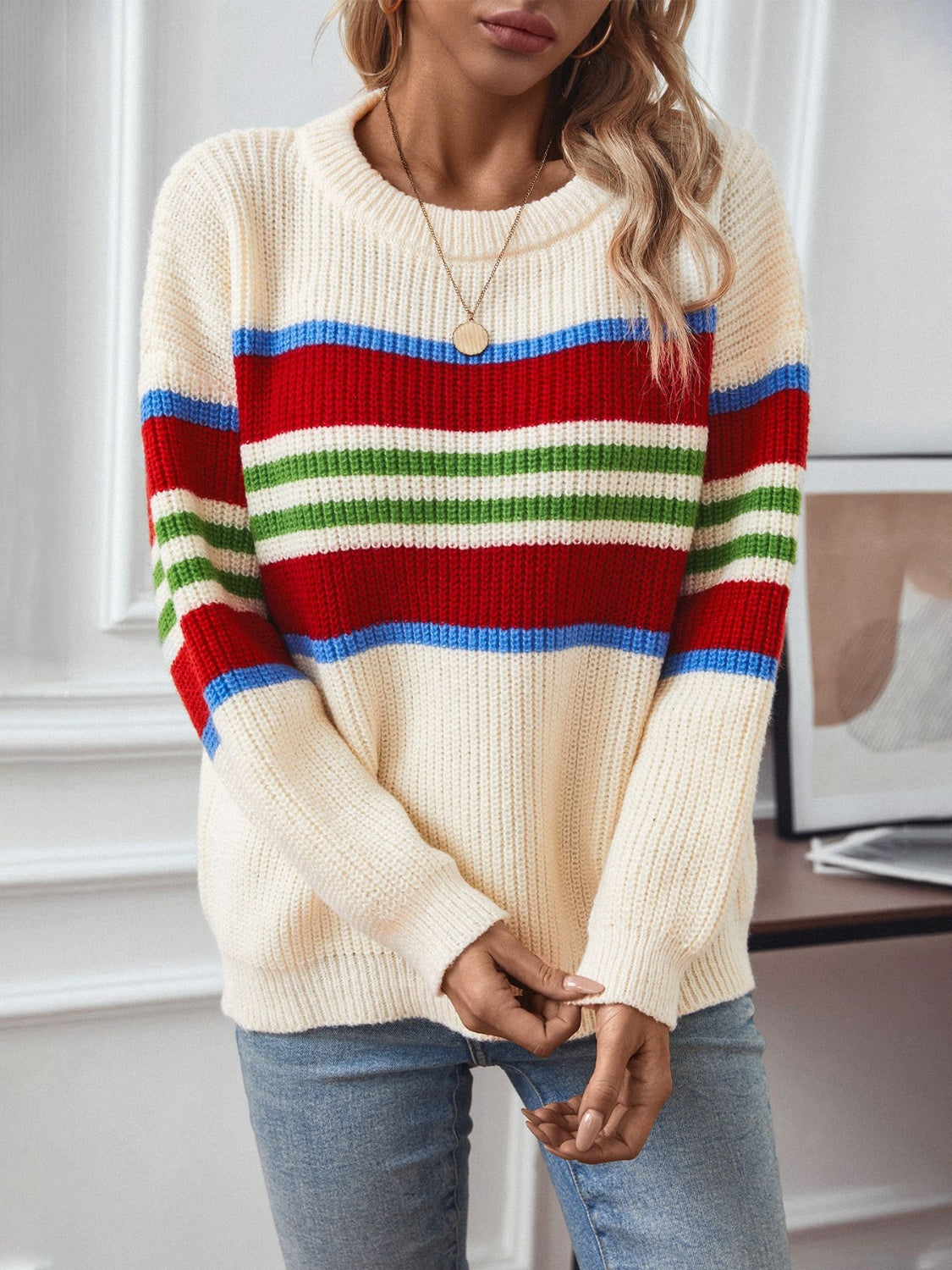 Barbara® | Long-sleeved sweater with contrasting stripes and a crew neck