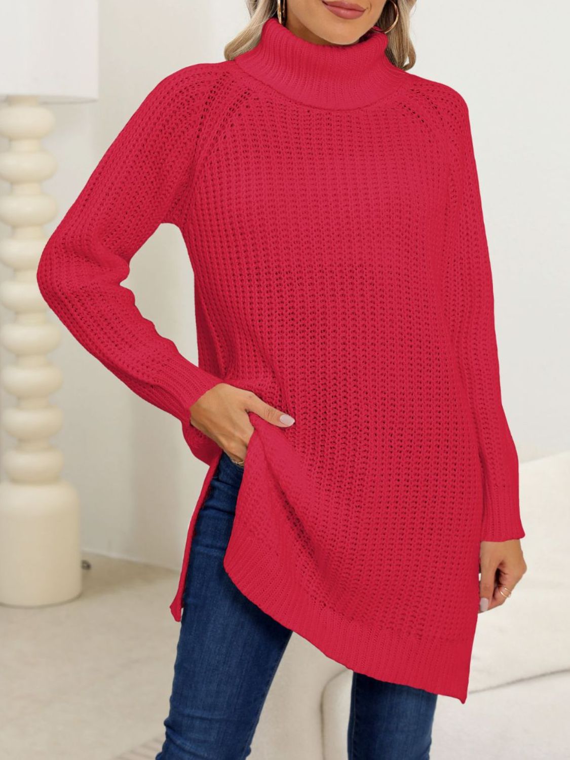 Anke® | Turtleneck sweater with slit and long sleeves