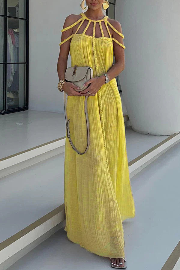 Barbara® | Modern and sophisticated maxi dress with draped braids in linen blend