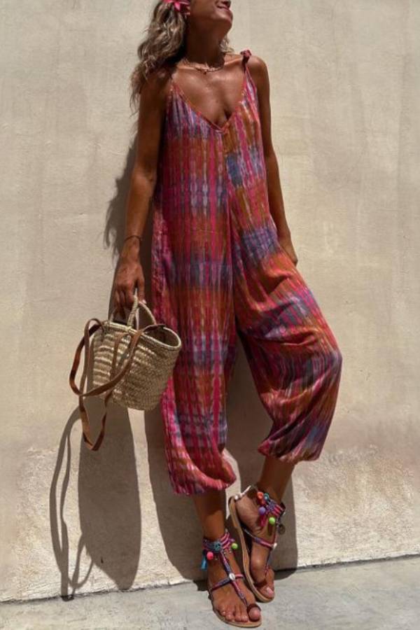 Claudia® | Printed loose lace-up jumpsuit with V-neck