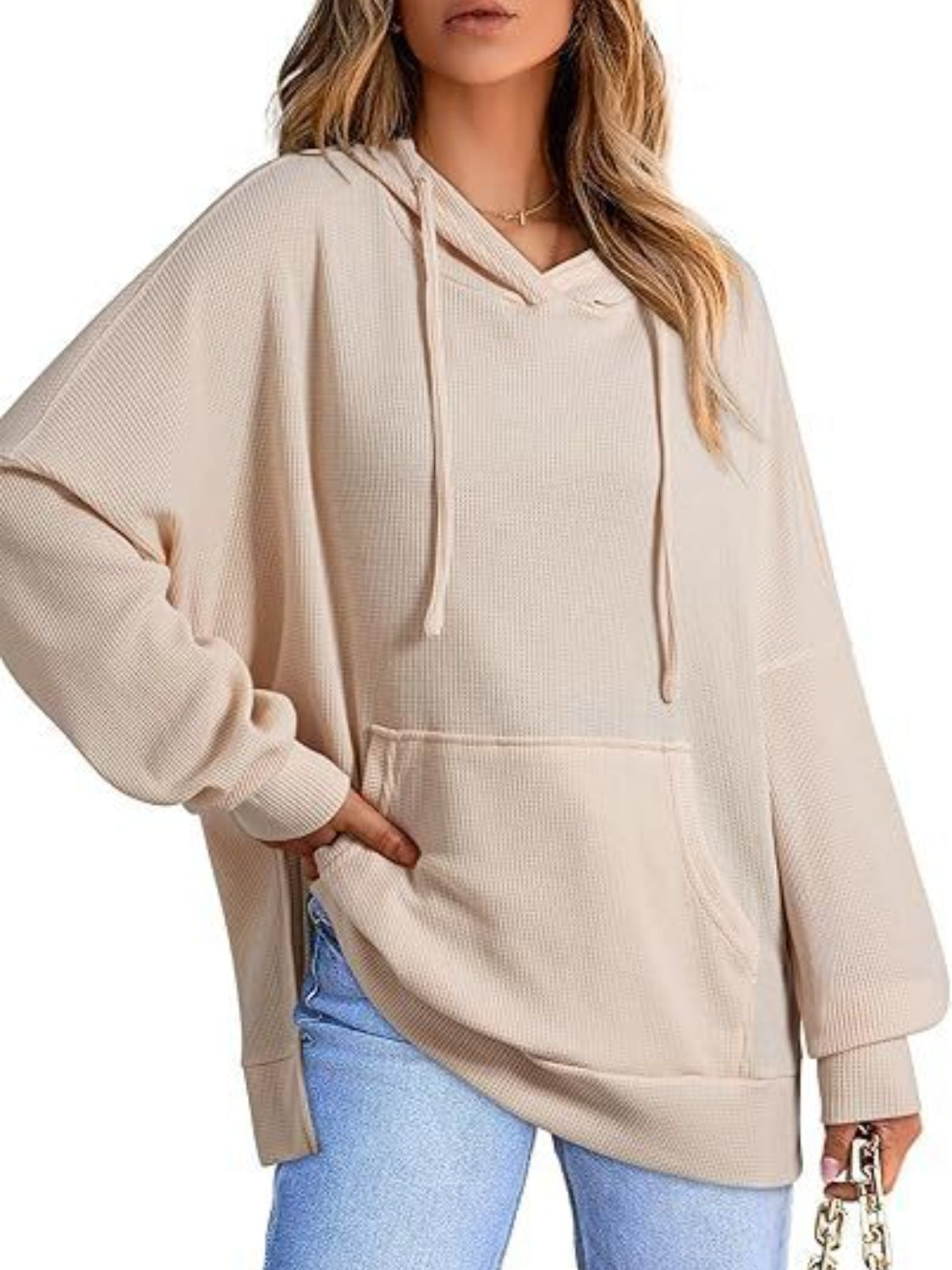 Eleonora® | Long sleeve hoodie with drawstring and slit