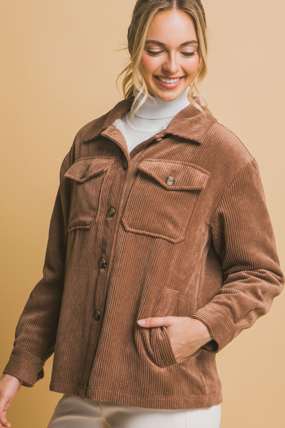 Brenda® | Love Tree corduroy jacket with buttons and Sherpa interior