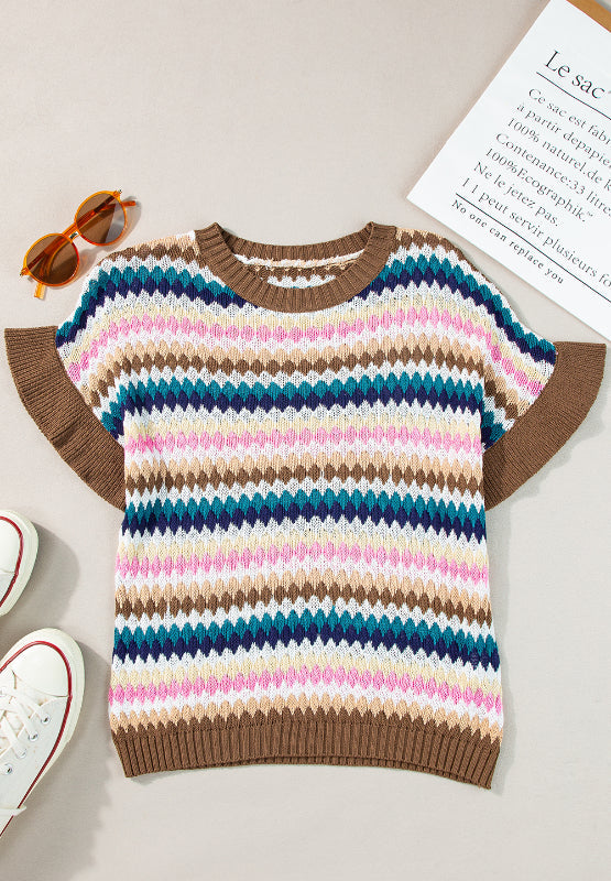 Delia® | Contrast short sleeve sweater with a crew neck