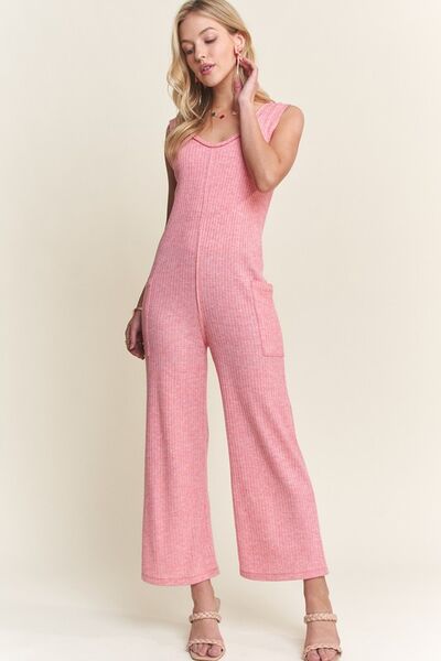 Avis® | Ribbed V-neck wide leg jumpsuit with pockets