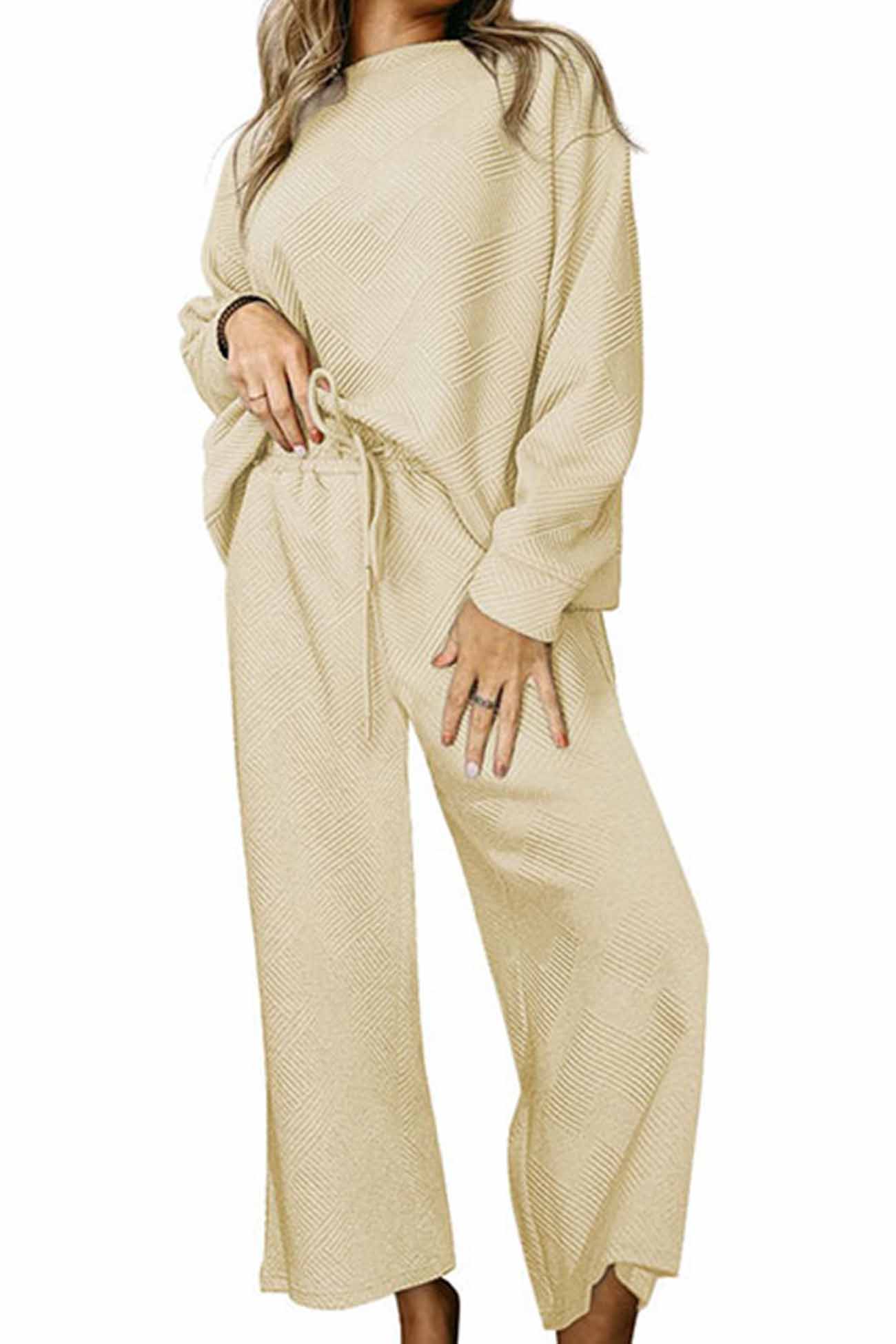 Anneliese® | Solid color textured long sleeve long pants set