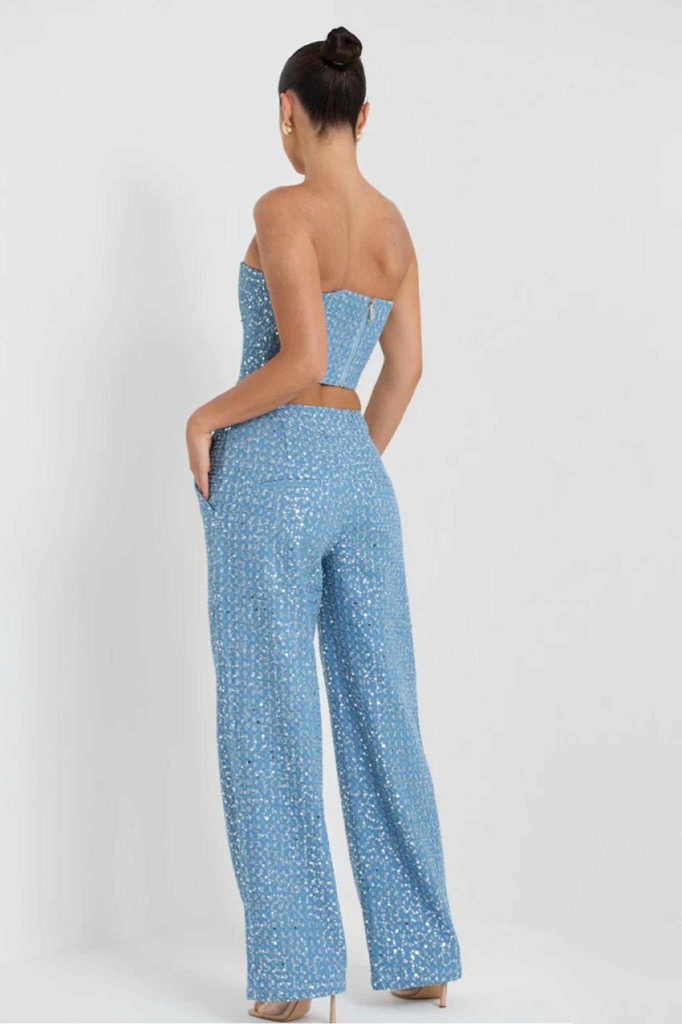 Antonella® | Belinda Sequin Denim Trousers Set