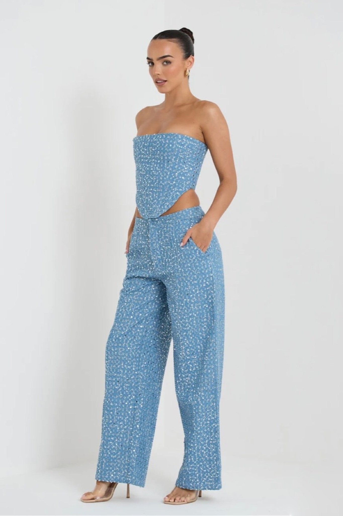 Antonella® | Belinda Sequin Denim Trousers Set