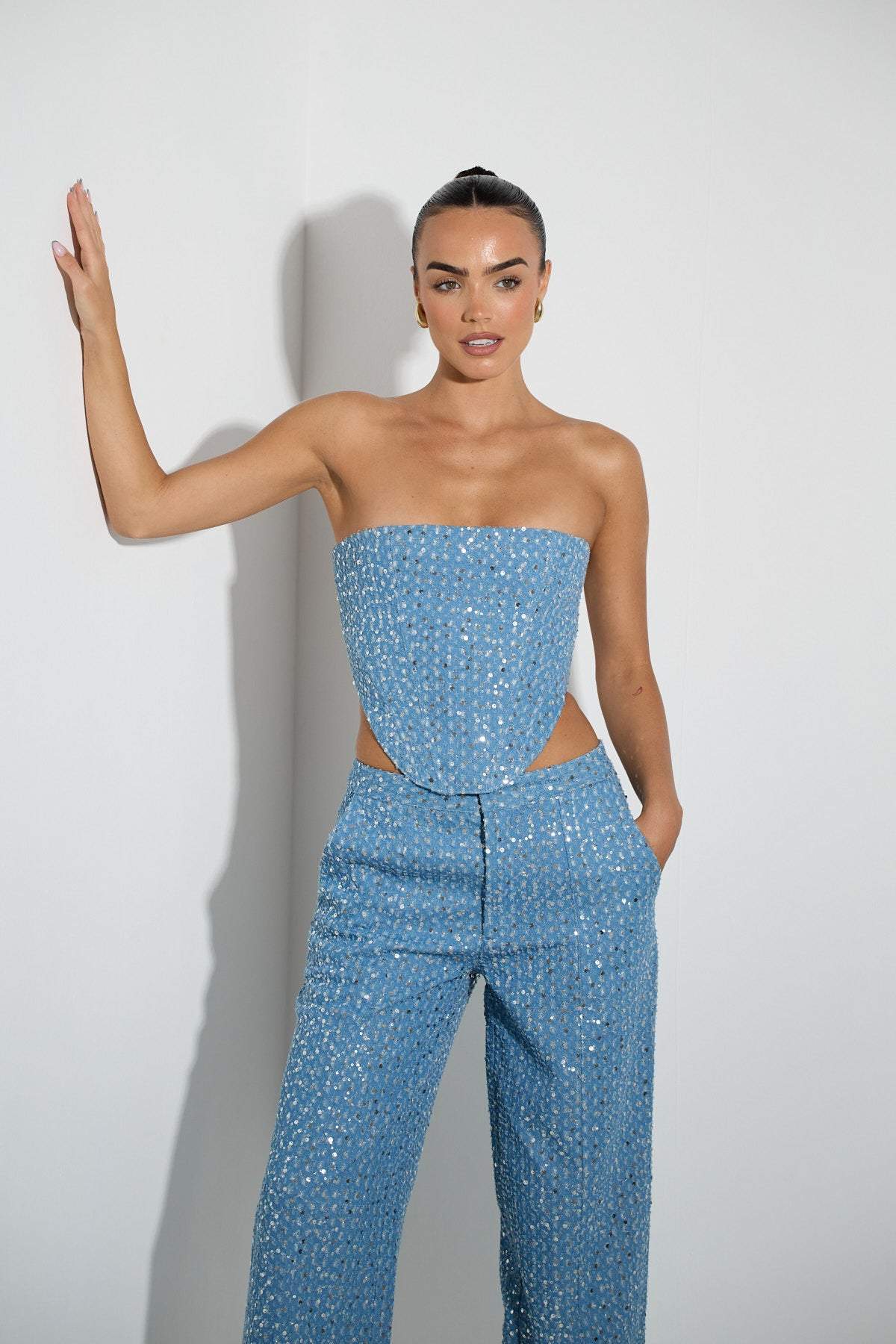 Antonella® | Belinda Sequin Denim Trousers Set