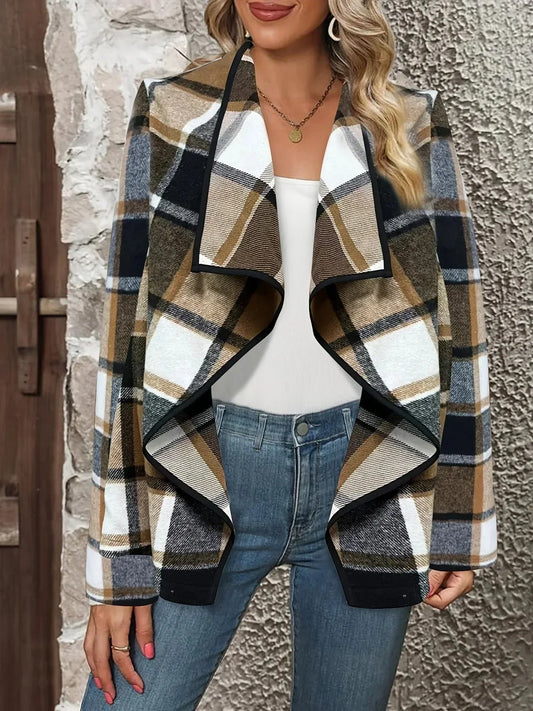Alicia® | Open front checked blazer coat