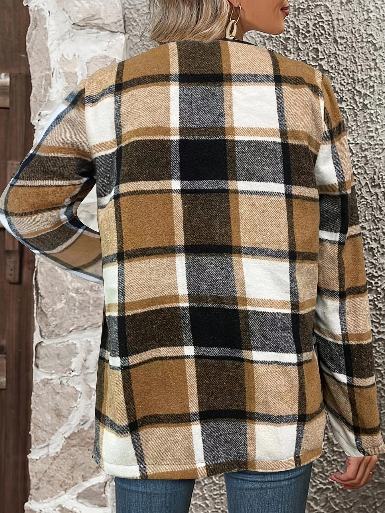 Alicia® | Open front checked blazer coat