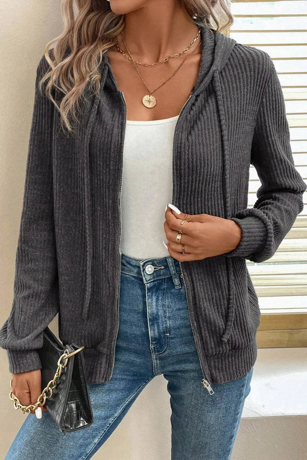 Bernadette® | Long sleeve hooded jacket with drawstring and zip fastening