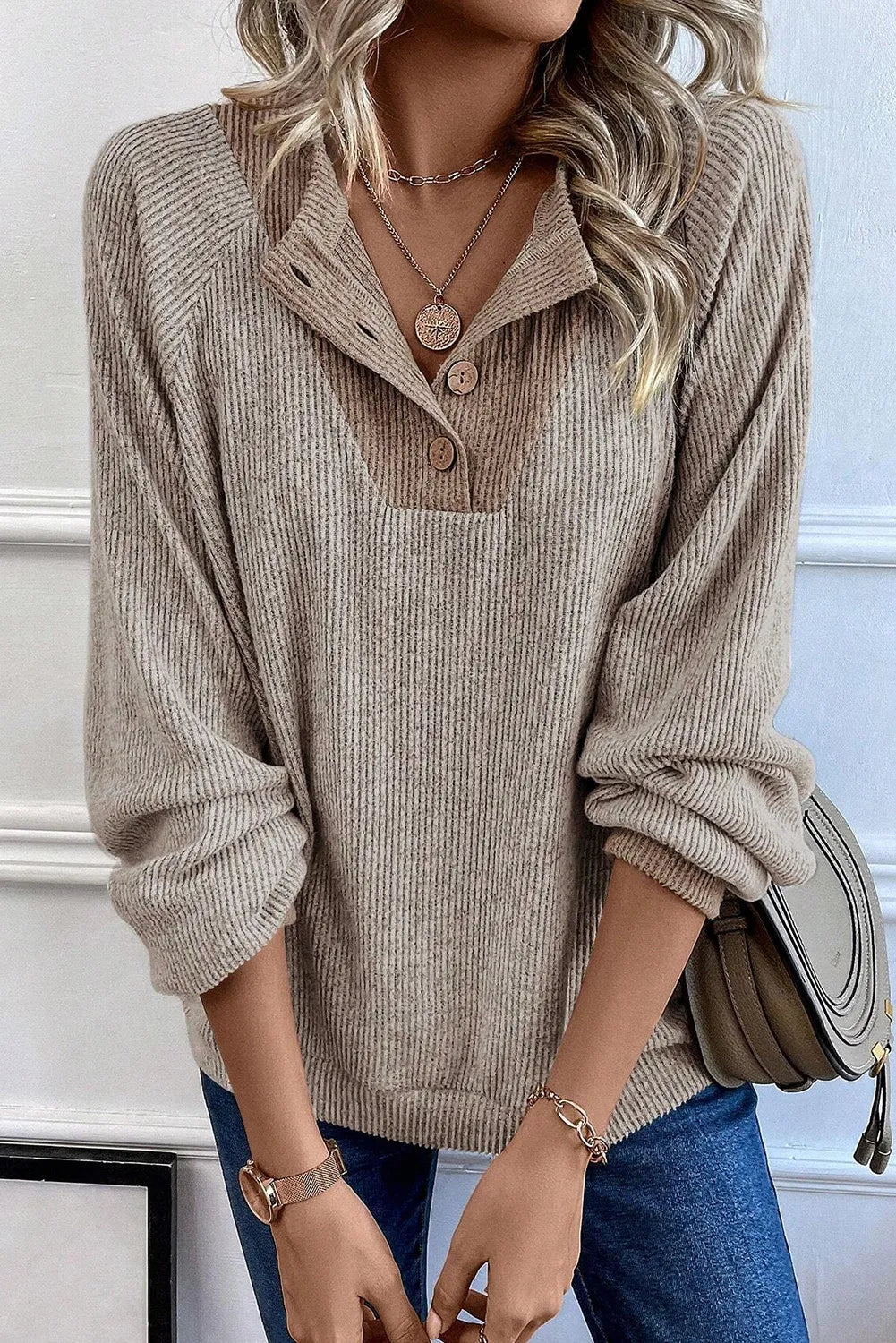 Annabelle® | Long sleeve blouse with quarter buttons