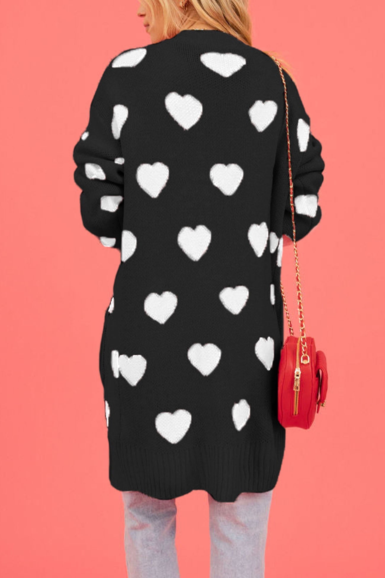 Berta® | Heart Open Front Pocket Long Cardigan