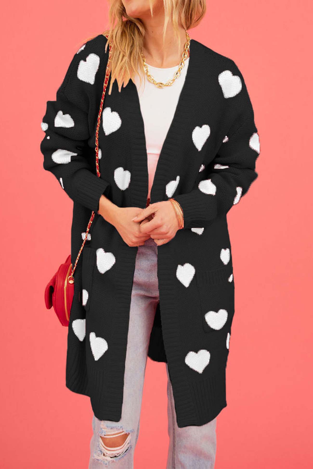 Berta® | Heart Open Front Pocket Long Cardigan