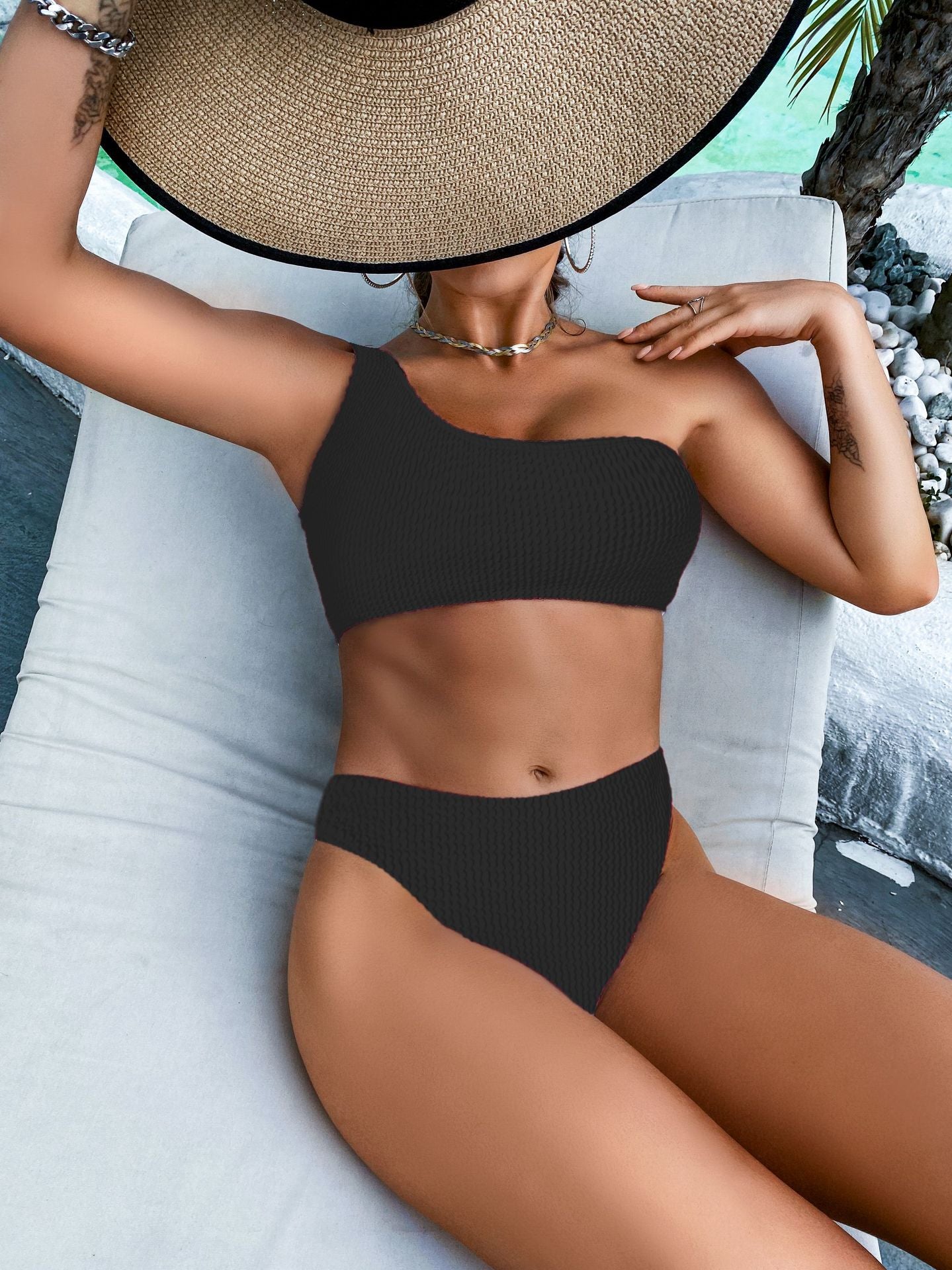 Women's Bikini - One-Shoulder Top - High Waist - Textured Design