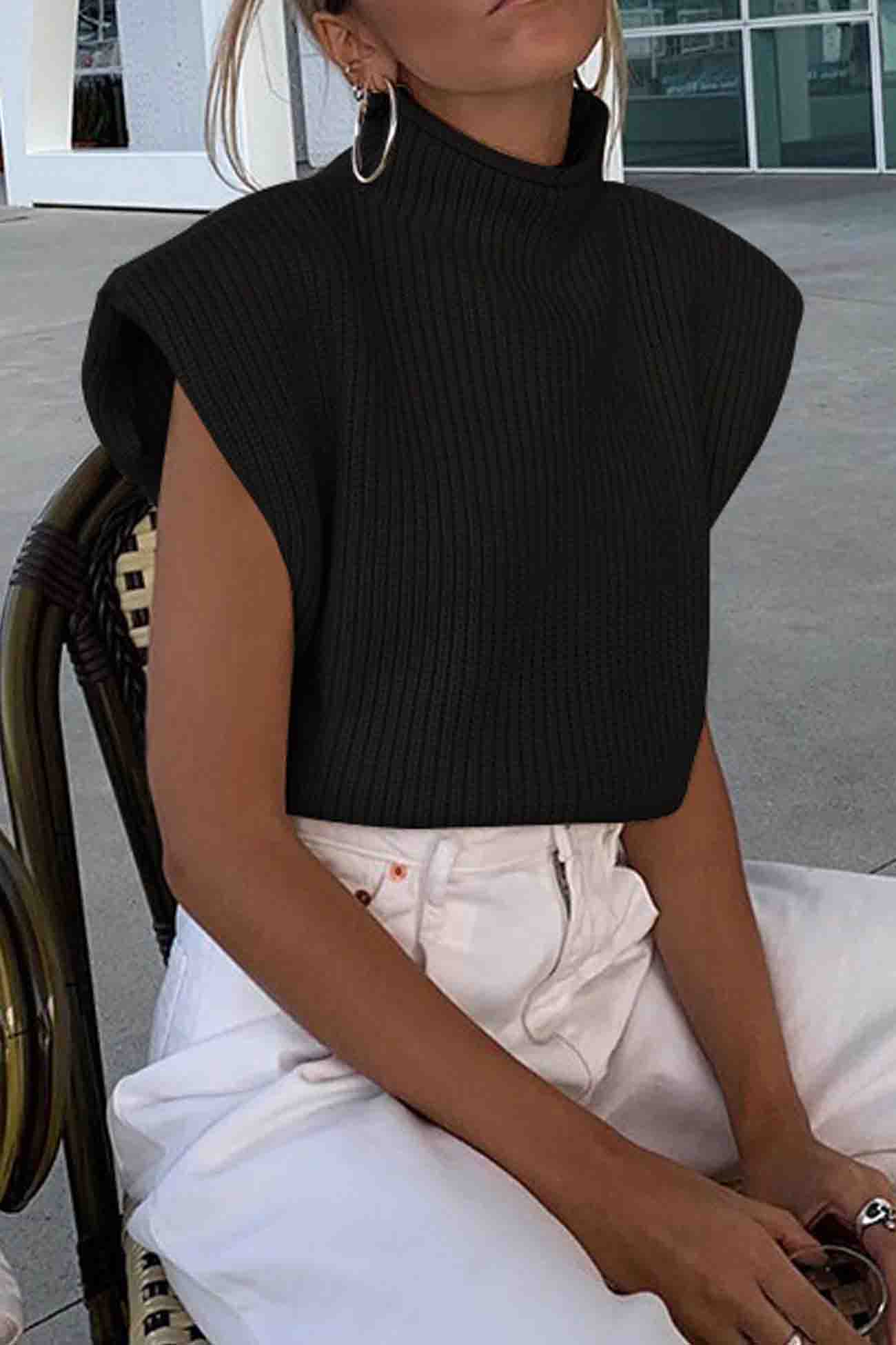 Cristina® | Solid Mock Neck Sleeveless Sweater