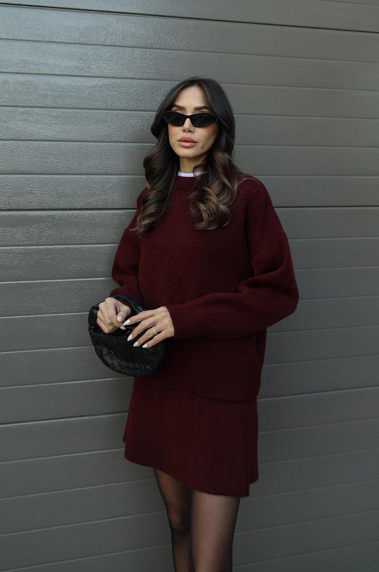 Dominique | Women's Oversized Mini Sweater Skirt Set