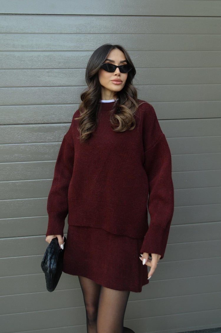 Dominique | Women's Oversized Mini Sweater Skirt Set