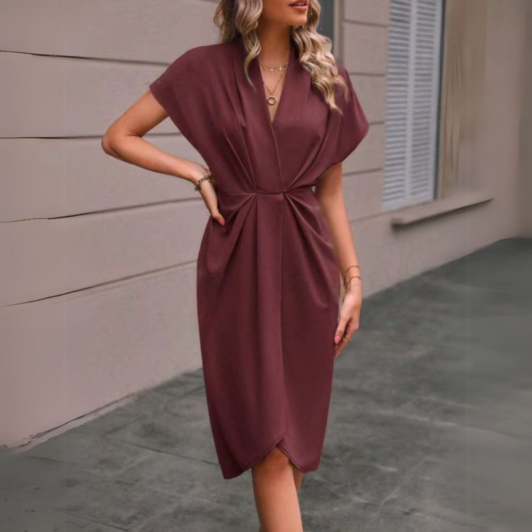 Denise | Elegant Draped Midi Dress for Women