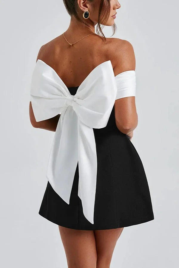 Eliza® | Sexy contrasting off-the-shoulder bow mini dress