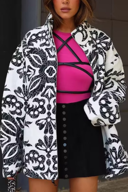 Elena® | Loose Stand Collar Printed Casual Cotton Jacket