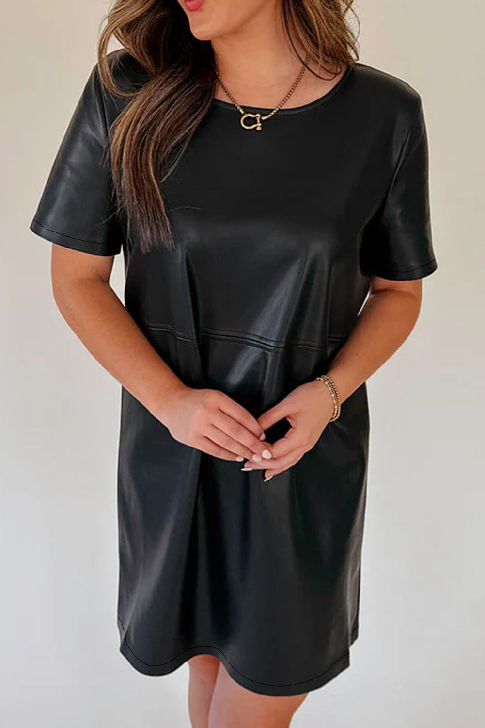 Angela® | Short-sleeved mini dress with a round neckline