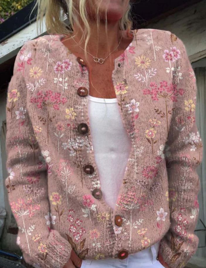 Edna | Pink cardigan with floral print